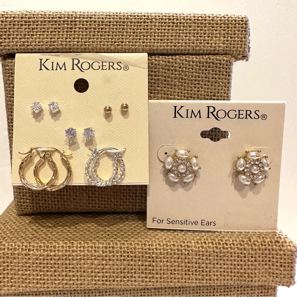 NWT 2 packs Kim Roger’s Earrings, 6 pr total, gold silver rhinestone faux pearl